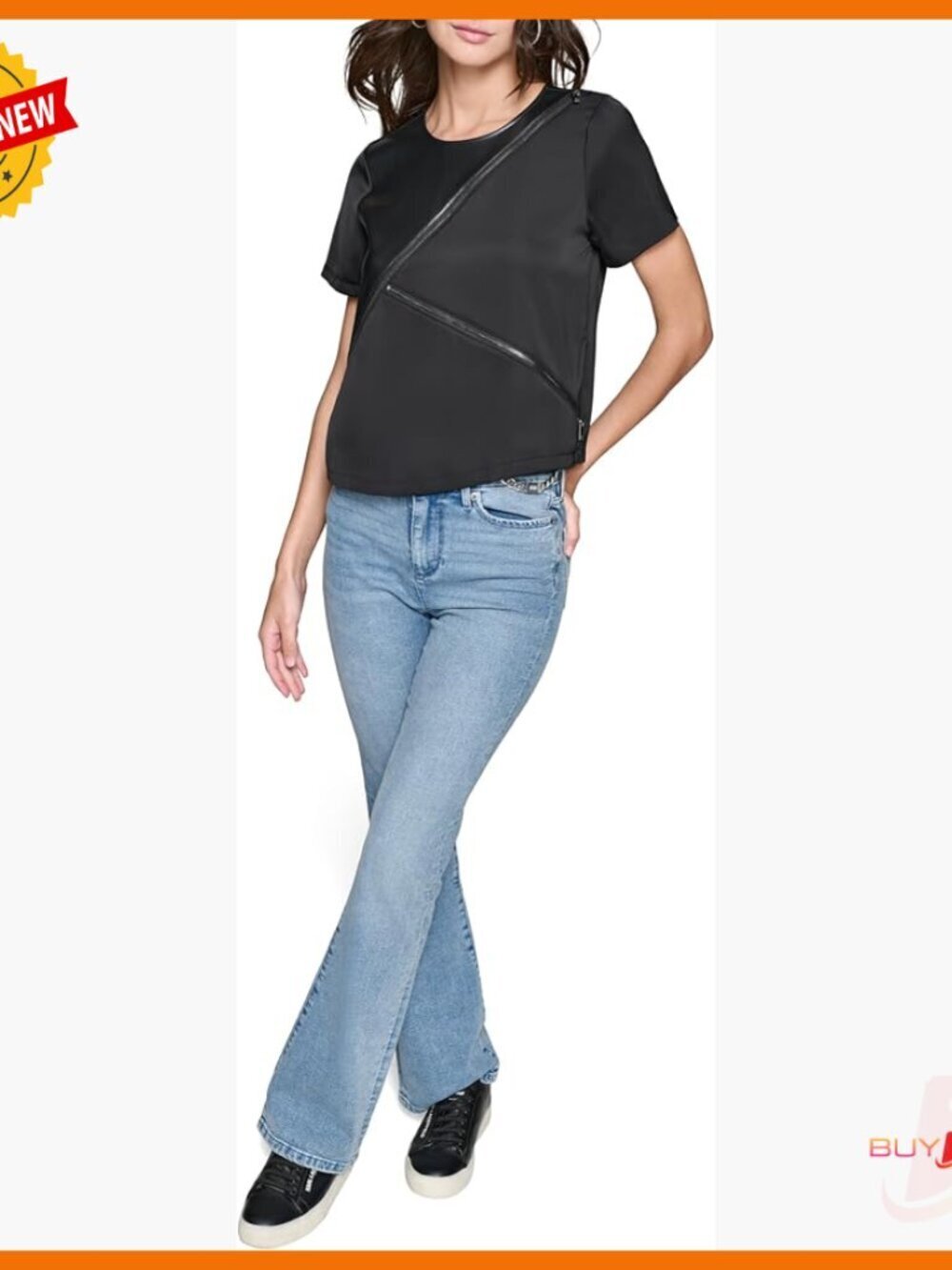 Long Sleeve Blouse with Zipper Detail, Regular Fit, Lightweight Polyester